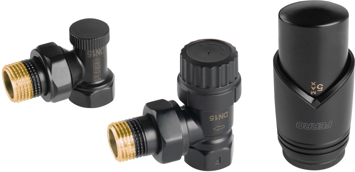 Ferro Thermostatische Radiatorkraan Set Hoek Zwart M30x1,5