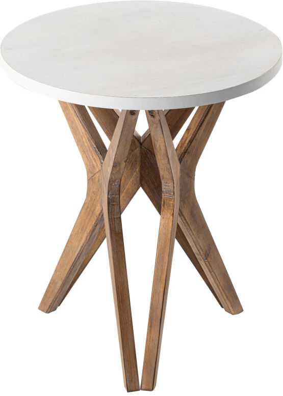 Blue Elephant Cross Legs Round Side Table White/Brown 59.1cm H X 50.8cm W X 50.8cm D