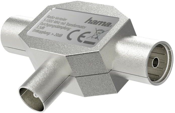 Hama Verteiler "Antennenverteiler, Koax Stecker, 2 Koax Kupplungen, Metall", silber (silberfarben), B:7,5cm H:2,5cm L:7,5cm, Verteiler, Verteiler