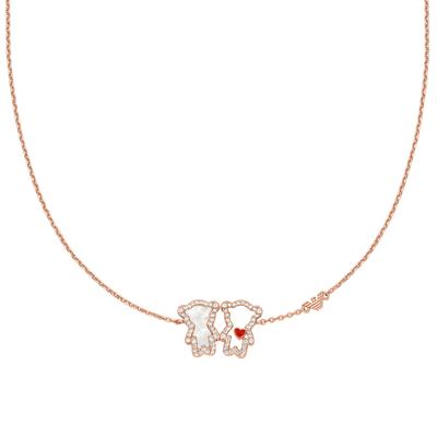 Kette mit Anhänger EMPORIO ARMANI "Schmuck Geschenk Metall Bärchen mit Herz", rosa (roségoldfarben, kristallweiß, rot, perlmuttfarben), Halsketten, Damen, Metall Perlen, L: 45 B: 1mm, Metall, Perlen, mit Zirkonia (synth.) - mit Perlmutt, B:1mm