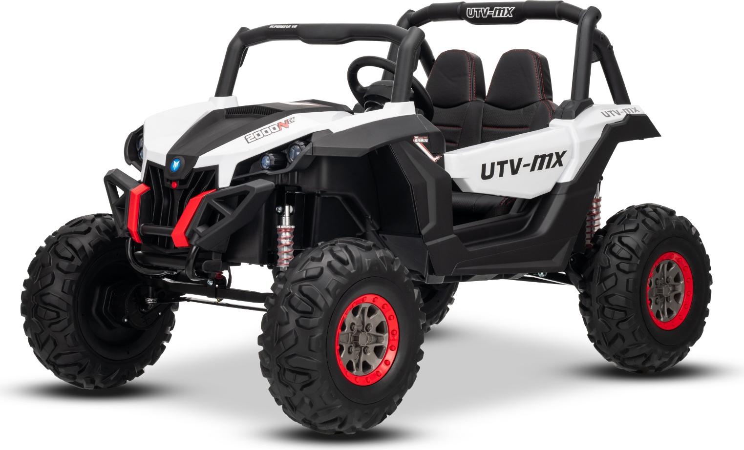 Beneo Motors Elektro-Kinderauto NEU RSX 24V, Weiß, 4x4 Antrieb, Lithium-Batterie, EVA-Räder, Allradfederung, Doppelsitz aus Kunstleder geeignet für 2 Kinder, Fernbedienung, MP3-Player mit USB/AUX-Anschluss