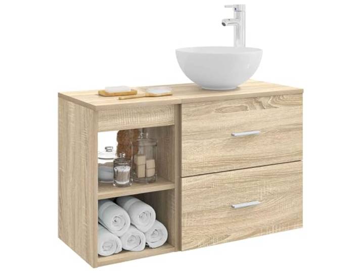 SKTQYQO Badezimmermöbel-Set 2-teilig Eiche Sonoma mit Waschbecken Technisches Holz, Wandmontage, 1 Schublade, 1 Einlegeboden, 29,25 kg
