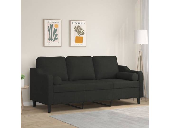 Canapé 3 places avec oreillers décoratifs noir 180 cm tissu canapé canapé de salon canapé 3 places en tissu 3200857
