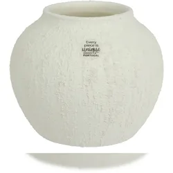 Decoris Vase aus Terrakotta 20x16cm kugeliges Design raue Optik recycelt und Handgearbeitet Tischvase Wohnzimmer Deko Keramik Vase Modern Pflanzenvase Weiß