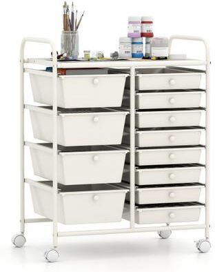 Costway 12-Drawer Utility Rolling Cart with Drawers Multi-Use Storage-White