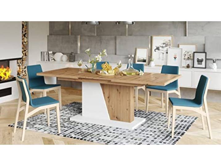 Mazzoni Design Esstisch Tisch Noble Noir ausziehbar 160 bis 218 cm, Farbe:Eiche Artisan - Weiß matt