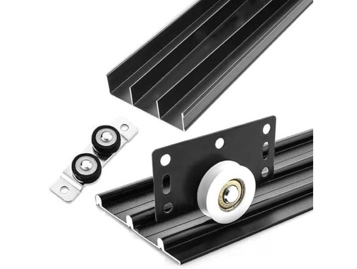 Hardware-Kit for dreispurige Schiebetüren, 1 Satz For 3-teiligen Kleiderschrank und Kleiderschrank(Black,270cm)