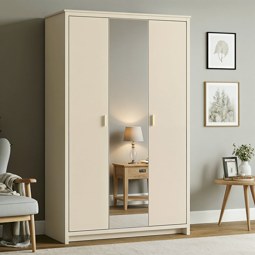 Brayden Studio Bonnie 3 Door Wardrobe with Mirror Natural 179.9cm H X 105.4cm W X 51.8cm D