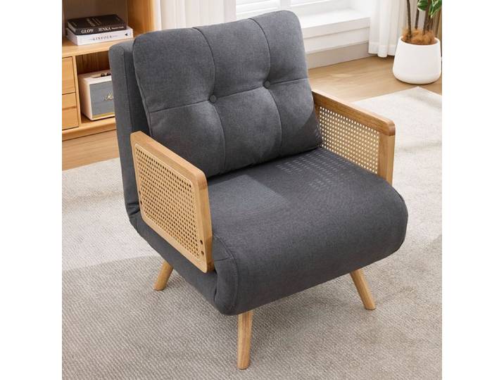 Fauteuil 3-en-1 gris rotin 5 positions fonction lit