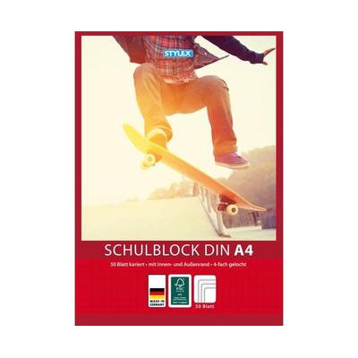 Stylex Schulblock, Lineatur 28, DIN A4, 50 Blatt, gelocht, kariert