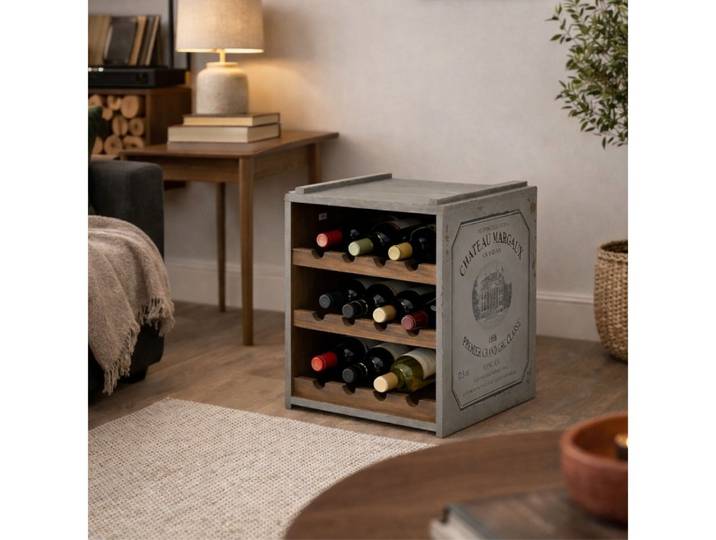 LebensWohnArt Weinregal Flaschenbox SURAT Antique Grau 40cm Mahagoni Shabby Weinregal