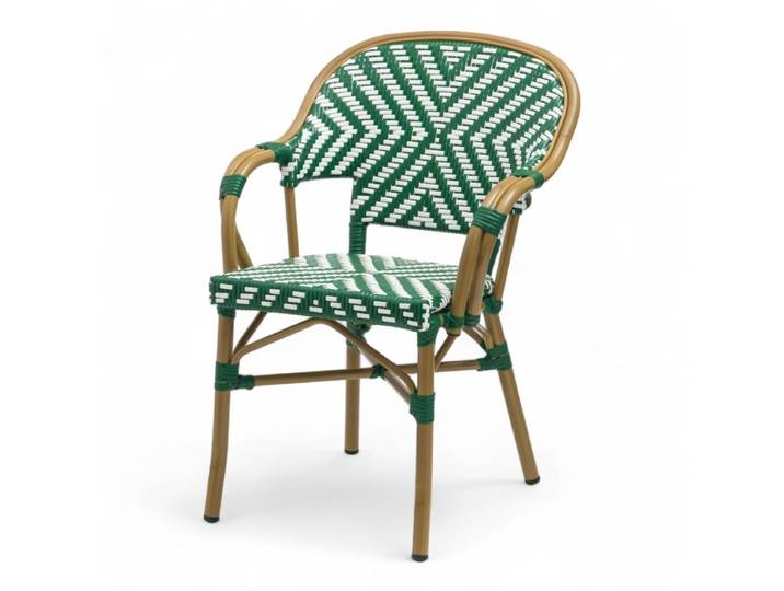 Fauteuil de terrasse BAYONNE - Tressage Vert et Blanc