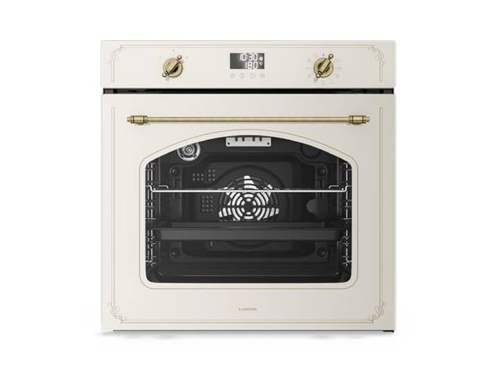 Klarstein Victoria Pyro Einbaubackofen 60 cm – 76L, Pyrolyse, 11 Funktionen, Retro Design, Energieklasse A, Timer, Einbau Backofen ohne Kochfeld, Vierfachverglasung, Emaille-Innenraum, Sahne