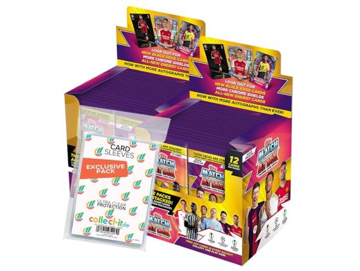 Bundle mit Champions League 2023/24 - Trading Cards - 2 Display (72 Booster) + Exklusive Collect-it Hüllen