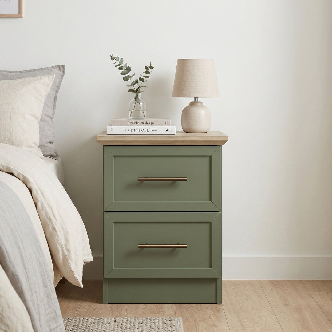 August Grove Cleverdon Feya 2 Drawer Bedside Table Kale Green 50.8cm H X 39cm W X 38.8cm D