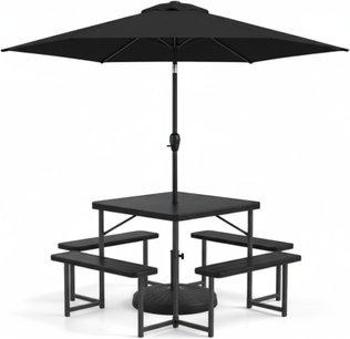 Costway Outdoor Picnic Table Bench Set with Umbrella and Base for 4-8 People