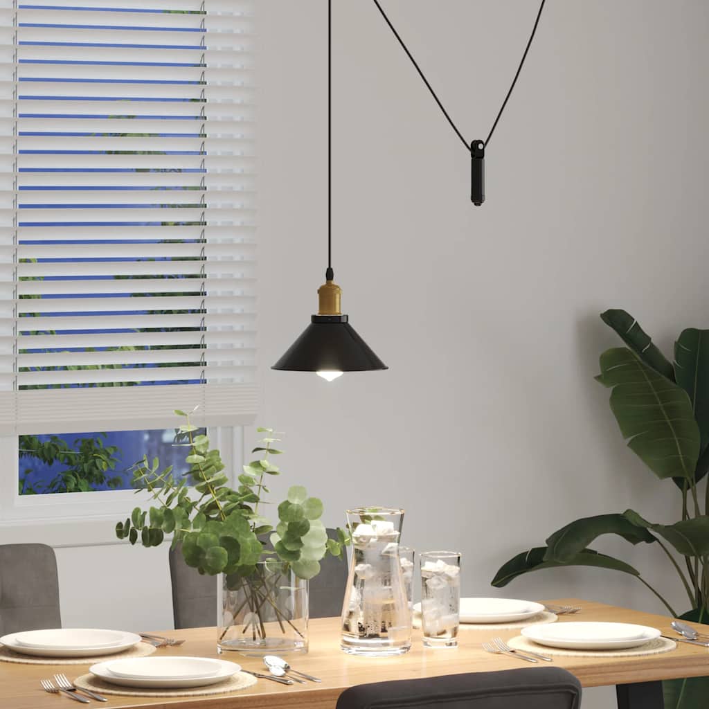 vidaXL Lámpara colgante regulable en altura E27 negro brillante Ø 22cm Negro