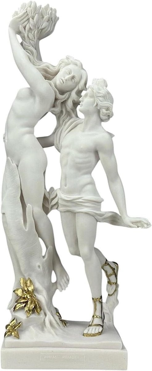Standbeeld Apollo Daphne - Gegoten Marmeren Beeld - Klassieke Decoratie - Wit Goud - Hoogte: 48 cm