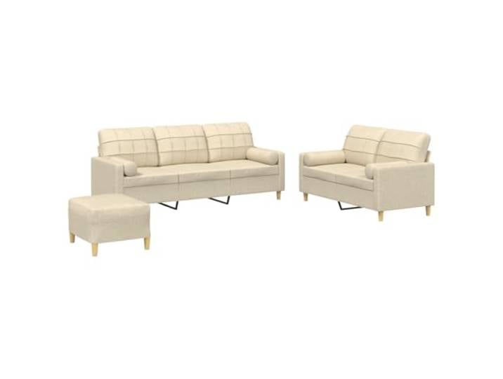 Todiikf 3-TLG. Sofagarnitur mit Fußhocker & Kissen, Couch Set Creme Stoff Dick gepolstertes 3er & 2er Couch Set mit Hocker und 4 Rollkissen für gemütliche Entspannung im Wohnzimmer.