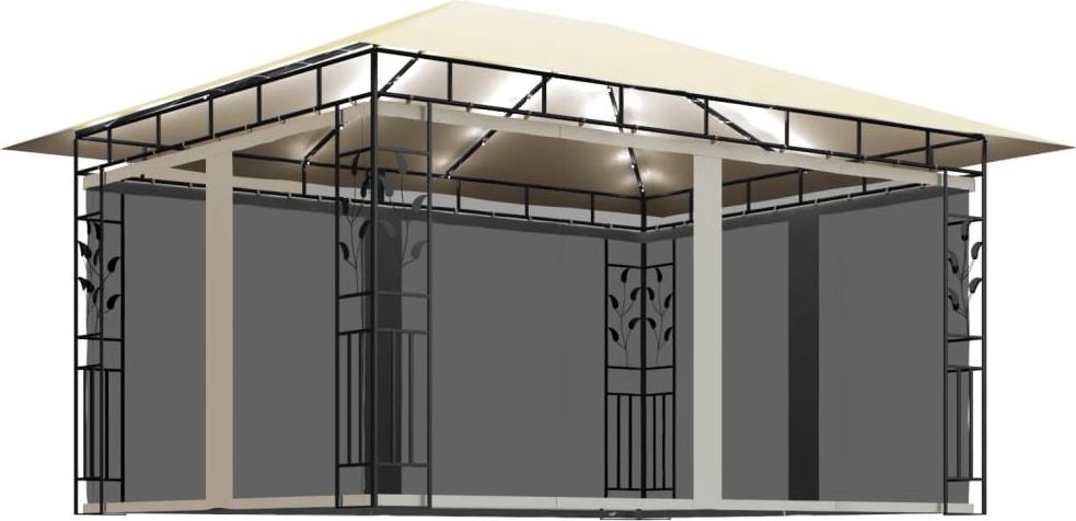 vidaXL Pavillon mit Moskitonetz & LED-Lichterkette 4x3x2,73m Cremeweiß