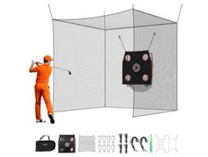 VEVOR Golf-Schlagkäfig 305x305x305 cm, Abschlagkäfig mit 3-lagigem & Knotenlosem Polyestergewebe, Golf- und 9-Loch-Baseballziel, Golf-Schlagnetz Trainingsnetz Übungsnetz für Outdoor Indoor