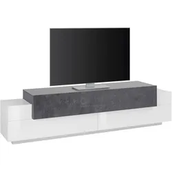 Dmora Fernsehschrank Teo, Niedriges Sideboard für Wohnzimmer, Sockel für TV-Möbel, 100 % Made in Italy, cm 200x45h52, glänzend weiß und Schiefer