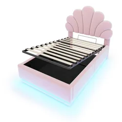 STILVORA Polsterbett Samt Rosa 90x200 cm mit hydraulischem Stauraum und LED-Beleuchtung