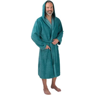 Herrenbademantel WEWO FASHION "Herrenbademantel 1105" Gr. L, grün (ocean), L:120cm, Velours, Hausmäntel, kuschelig leicht