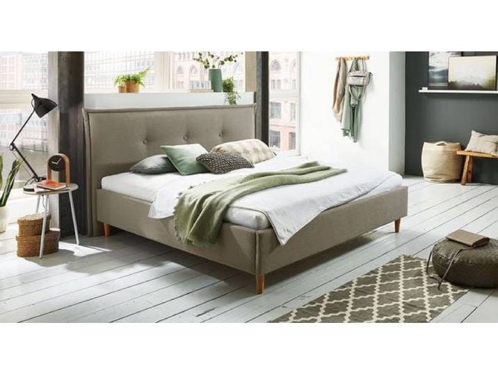 HOMELIV. Polsterbett Indore Komfort Webstoff 200x200cm Taupe retro/vintage, höhenverstellbar