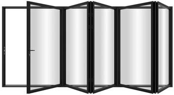 "KaMic Elite-Fold 168"" x 96"" 5-Panel Aluminum Folding Door in Black with Hidden Hinges & Rollers, Folded Out From Left To Right"