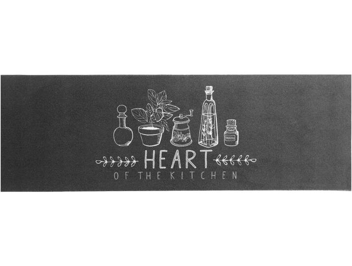 Küchenläufer HEART OF THE KITCHEN, Made in Belgium , schwarz, B:50cm H:6,5mm L:150cm, Polyamid, PRIMAFLOR-IDEEN IN TEXTIL, Teppiche, Küchenläufer, mit Schriftzug, Grösse 50x150 cm, rutschhemmend