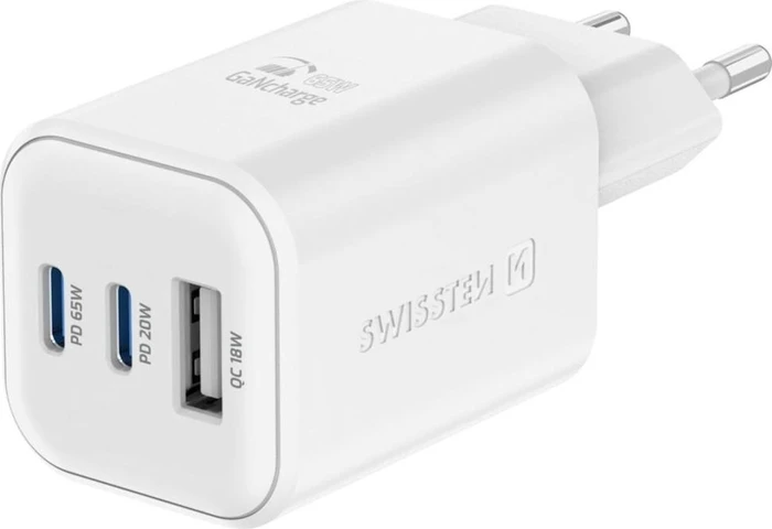 Swissten GaN Netzgerät 2x USB-C 65 W PD + 1x USB-A 18 W QC weiß