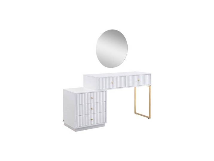 Coiffeuse avec miroir - 5 tiroirs - Blanc et doré - PEROLIA