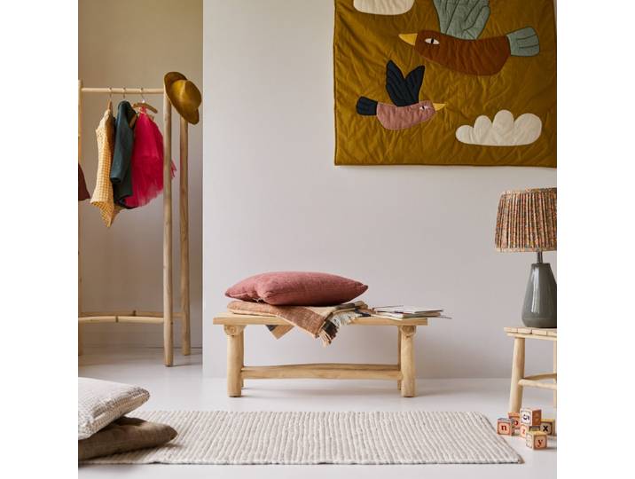 Kinderdeko-Bank aus massivem Teakholz Kilim - Natur