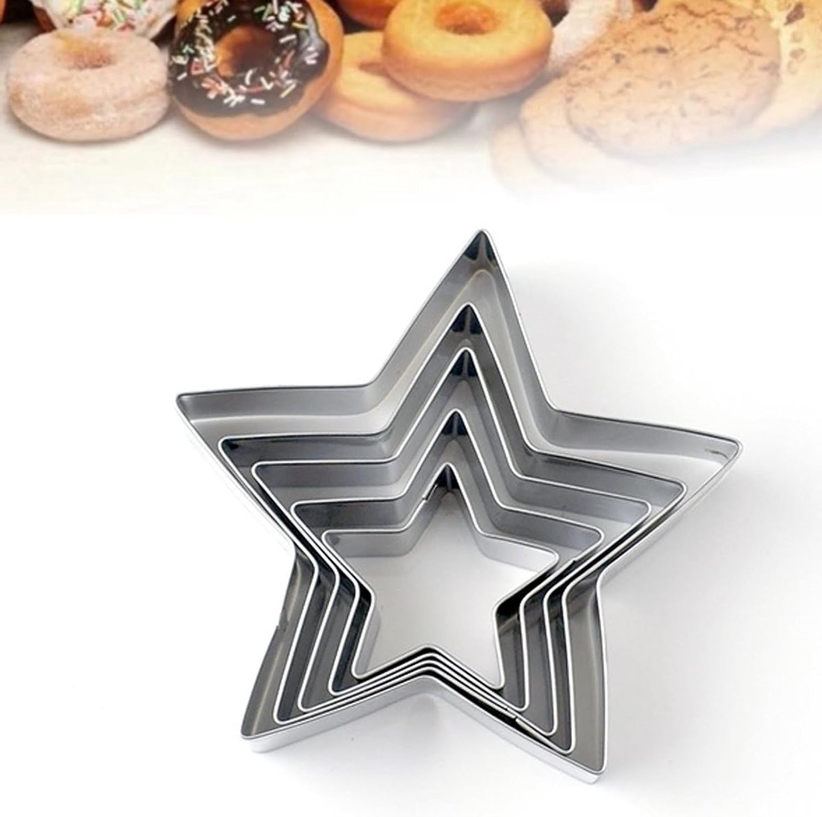 Set van 5 RVS Stervormige Koekjesuitstekers met afmetingen van 4 cm tot 10 cm