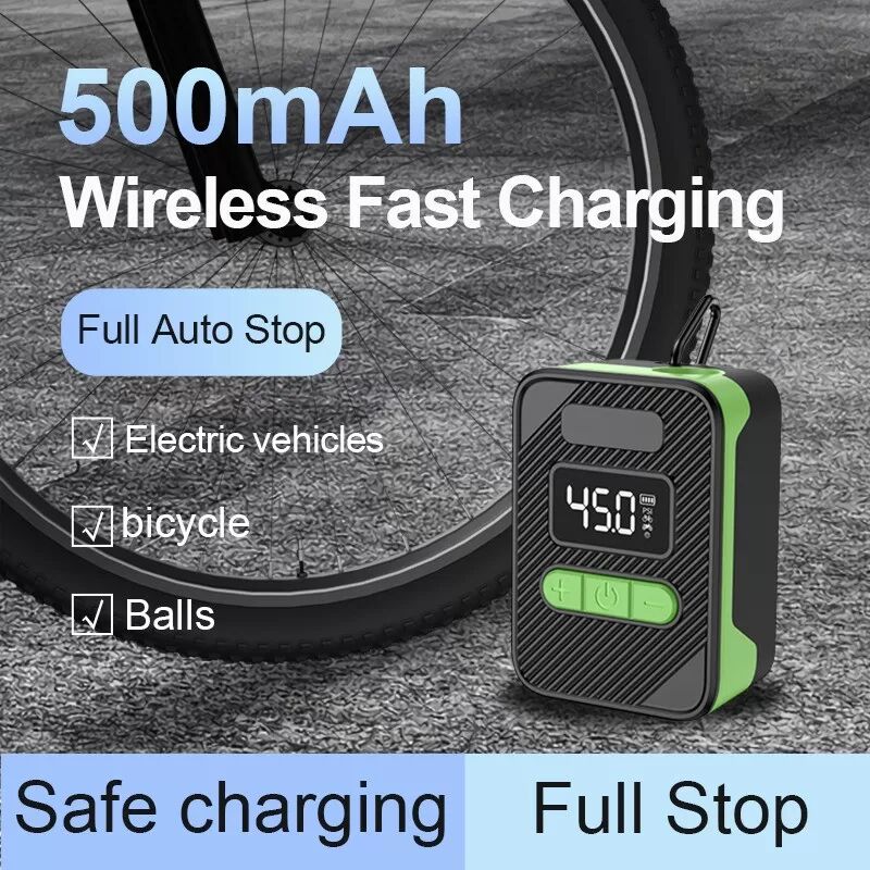 INF Tragbare Elektrische Auto-Fahrrad-Luftpumpe - Kabelloser Reifenfüller mit Digitalanzeige Grün