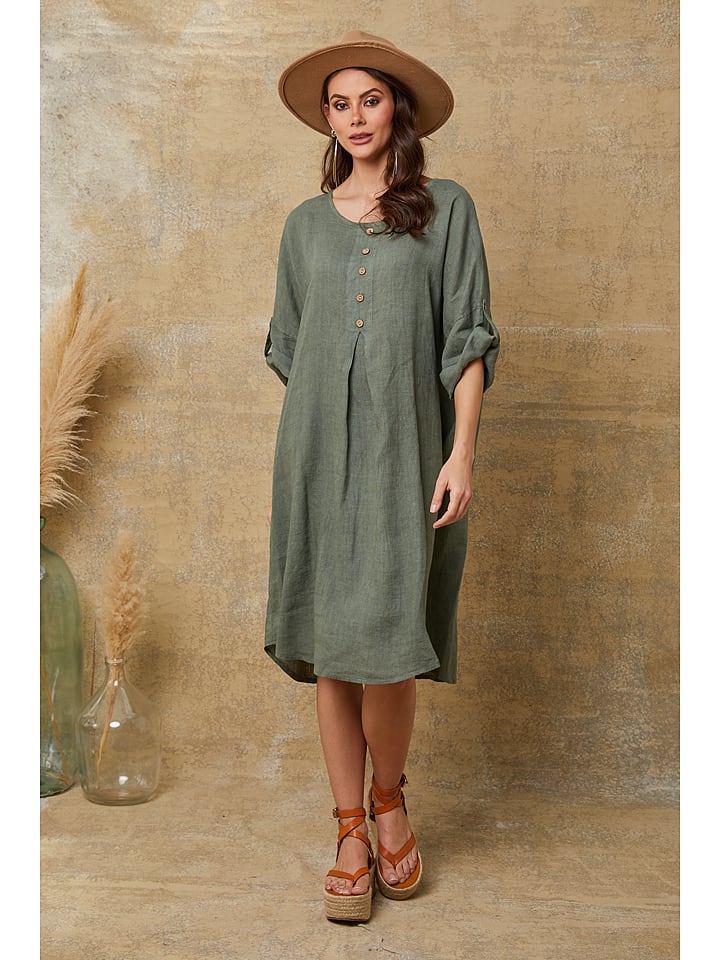 La Compagnie Du Lin Leinen-Kleid "Cadence" in Khaki - S