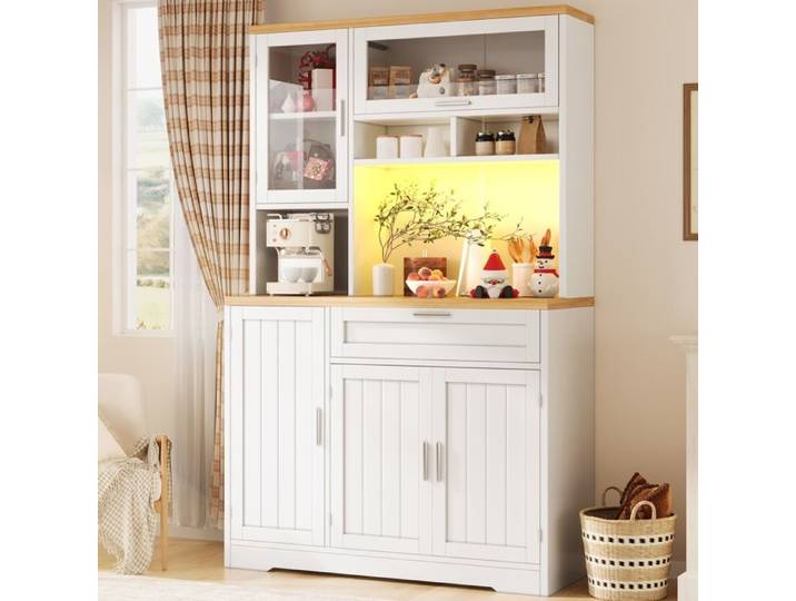 Armoire de cuisine - Becag - Buffet de cuisine avec LED - Armoire haute avec 5 portes - 104x40x180cm - Blanc