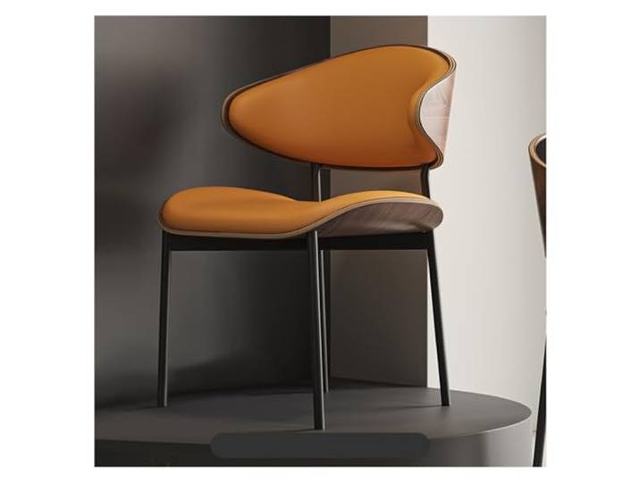 Xumh2024-3 Küchenstuhl Moderne Esszimmerstühle aus PU-Leder, gepolsterter Beistellstuhl for Esszimmer und Küche mit hoher Rückenlehne, Metallbeinen gebogener(Orange)