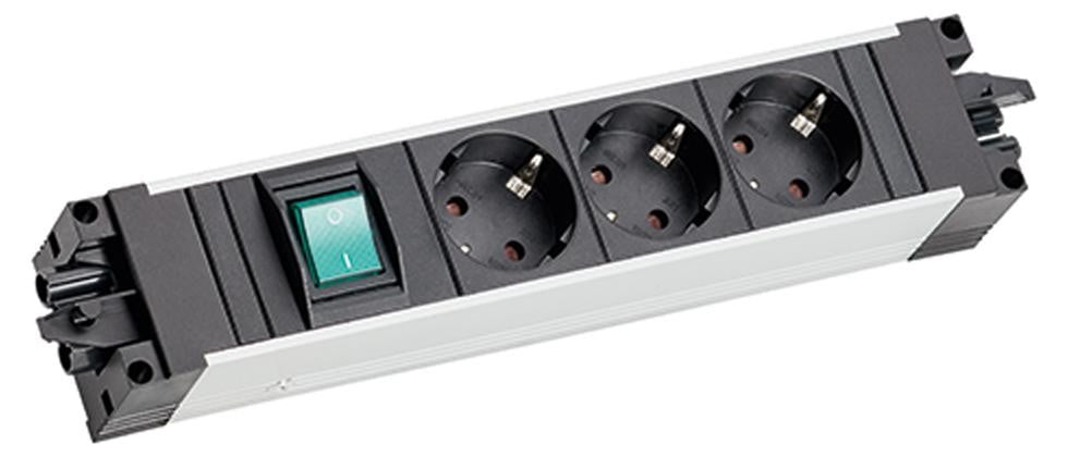 Bachmann STEP ALU stekkerdoos met 3x CEE7/3 en 1x schakelaar