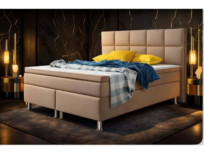Homeline Boxspringbett Boxspringbett Bett 180x200 cm Kunstleder Schwarz Schlafzimmer Miami (Setangebot), Matratze: 19 cm / Taschenfederkern