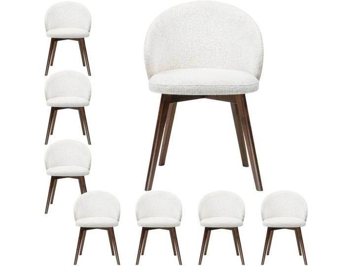 ESSZIMMERSTUHL MELIE 8er Set in Creme Chenille mit Dunkelbraunen Buchenholzbeinen 54/49/82 cm
