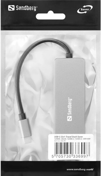 Sandberg Usb-C 5 I 1 Travel Dock Saver, Grå