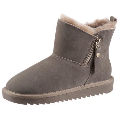 Winterboots ARA "ALASKA Short Zip", Damen, Gr. 37, Lammfell, grau (taupe zip), Lammfell, Veloursleder, unifarben, Schuhe Winterboots, Stiefel aus echtem Lammfell, G-Weite (weit)