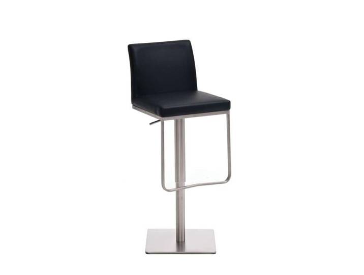 Tabouret de bar x1 avec repose pieds plaque de base carree en acier inoxydable assise en PVC noir 10_0005308