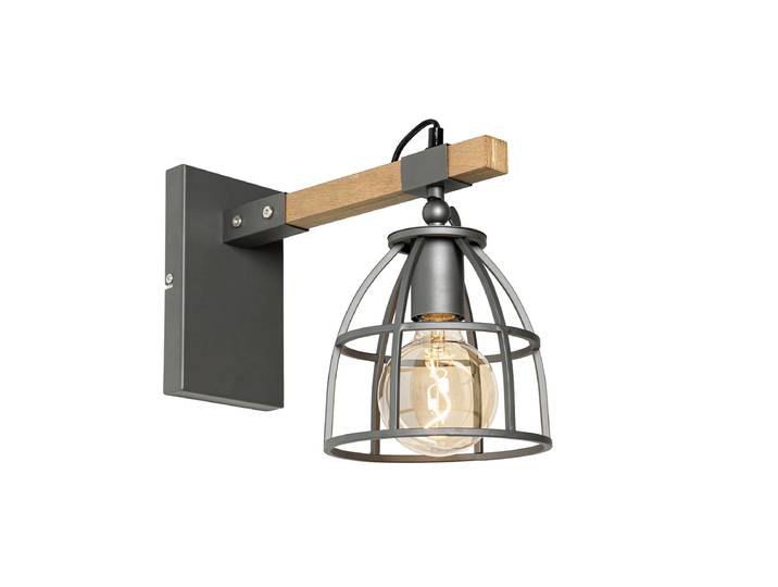 Applique murale industrielle gris foncé avec bois réglable -