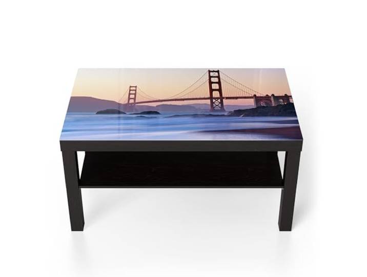 DEQORI Glastisch schwarz groß 90x50 cm Motiv Morgenrot Brücke ausgefallener Beistelltisch aus Glas Hochglanz Couchtisch fürs Wohnzimmer moderner Couch Tisch mit Design