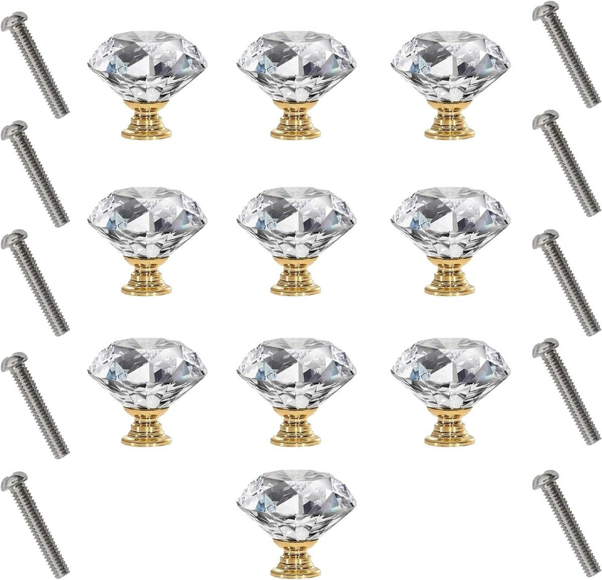 Kristallen kastknoppen in diamantvorm met bronskleurige afwerking, diameter 20-40 mm