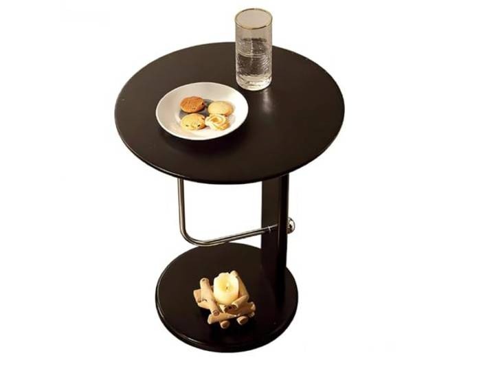 2WFYJNITP Wohnzimmer Kompakter Kleiner runder Couchtisch aus Holz Mittelstück(Schwarz)