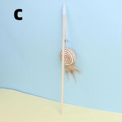 Uplift Treasures Wooden Cat Teaser Wand With Feather And Bell Toy c